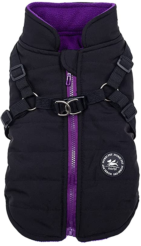 Norbi Pet Warm Jacket Small Dog Vest Harness Puppy Winter 2 in 1 Outfit Cold Weather Coat
