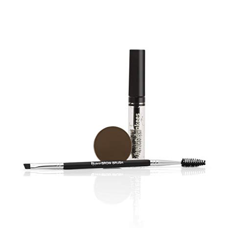 Beauty Junkees Professional Eyebrows Kit: 3 Piece Brow Definer Kits with Powder, Clear Eyebrow Gel, and Angled Brush with Spoolie - Makeup for Eye Brow Maintenance, Shaping, and Grooming - Rich Brown
