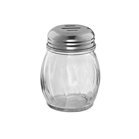 6-Ounce Glass Cheese Shaker with Slotted Top, Swirl Glass Cheese Shaker with Stainless Steel Slotted Lid, Restaurant Cheese and Sugar Shaker