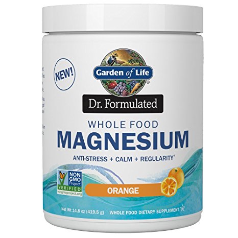 Garden of Life Dr. Formulated Whole Food Magnesium 419.5g Powder - Orange, Chelated, Non-GMO, Vegan, Kosher, Gluten & Sugar Free Supplement with Probiotics - Best for Anti-Stress, Calm & Regularity