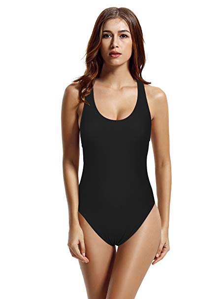 zeraca Women's Retro Raceback One Piece Swimsuit Bathing Suit