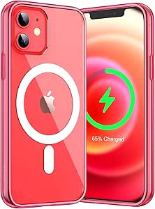 JETech Magnetic Case for iPhone 12 Mini 5.4-Inch Compatible with MagSafe Wireless Charging, Shockproof Phone Bumper Cover, Anti-Scratch Clear Back (Red)