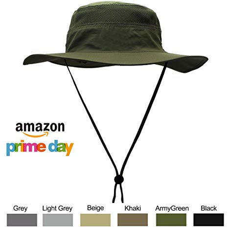 WELKOOM Sun Hat for Men Women, Wide Brim UPF 50 UV Protection Beach Cap, Breathable Outdoor Boonie Hats with Adjustable Drawstring Design, Perfect for Hiking, Fishing, Camping, Boating Safari