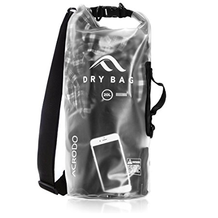 New Acrodo Waterproof Dry Bag - Transparent 10 & 20 Liter Floating Sack for Boating, Camping, Kayaking, Swimming, and Watersports With Shoulder Strap - Keeps Personal Belongings Protected