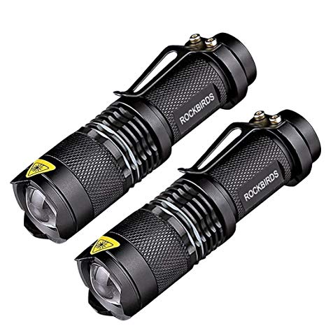 ROCKBIRDS LED Flashlights (2 Pack) - with Belt Clip, Fluorescent Ring, Zoomable, High Lumen, 3 Modes, Water Resistant- Best Tools for Camping, Outdoor, Emergency