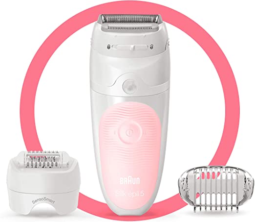 Braun Silk-épil 5 5-620, Epilator for Women, Includes Shaver and Trimmer Head for Gentle Hair Removal, Micro-Grip Tweezer Technology, Wet and Dry Epilation, High Frequency Massage Cap, Anti-Slip Grip