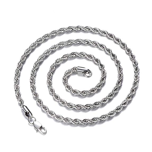 FEEL STYLE 3-5mm Stainless Steel Chain Necklace Twist Rope for Men Women Jewelry 14-30 Inch