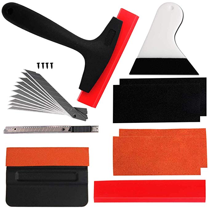 VZCY Vinyl Wrap Window Tint Tools, 10 Pcs Vehicle Vinyl Wrap Film Tool Kit, Window Film Kit for Car Wrapping, Vinyl Install Set Including Felt Squeegee, Knife Film Cutter with Blade Replacements