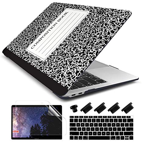 Dongke Macbook Pro 13 inch Case 2019 2018 2017 2016 Release A2159 A1989 A1706 A1708, Composition Book Frosted Matte Hard Shell Cover & Keyboard Cover Compatible with MacBook Pro 13" With/out Touch Bar