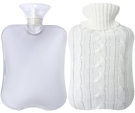 Attmu Classic Rubber Transparent Hot Water Bottle 2 Liter with Knit Cover - White