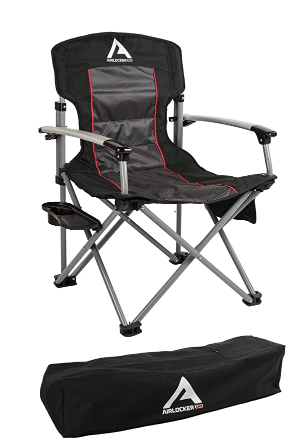 ARB 10500111A Camping Chair Incl. Extruded Aluminum Armrests/Locking Catches/Drink Holder Side Tray/Side Pocket/Magazine Pocket/Carry Bag Camping Chair