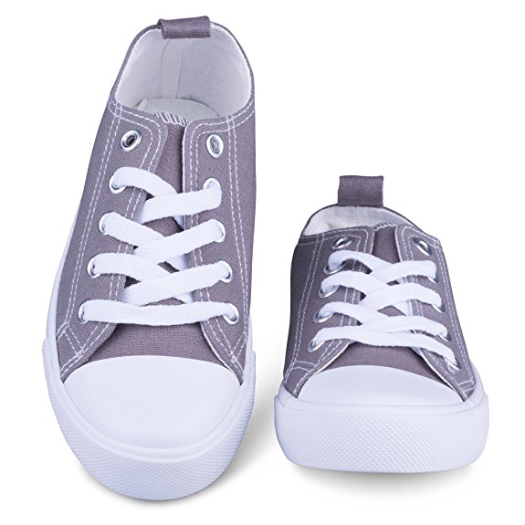 ShoeShox Fashion Canvas Sneakers - for Girls Boys Youth, Toddlers & Kids - Black & White Sneakers - Breathable Upper Canvas with Rubber Sole - Lace up Running Shoes