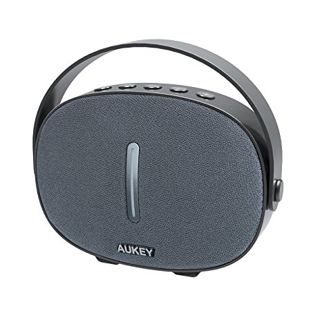 AUKEY Portable Wireless Speaker, Compact but Powerful with Dual Drivers, Fabric Front, Hanging Strap, Built-in Mic for Echo Dot, iPhone, Samsung, Android Phones, Computers and More