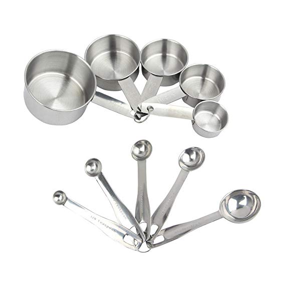 Stainless Steel Measuring Spoons and Cups by Yier®, Set of 10