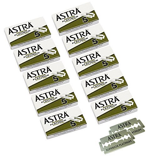 Astra Platinum Double Edge Safety Razor Blades, 50 Blades (10 x 5)