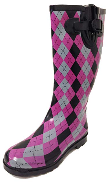G4U Women's Rain Boots Multiple Styles Color Mid Calf Wellies Buckle Fashion Rubber Knee High Snow Shoes