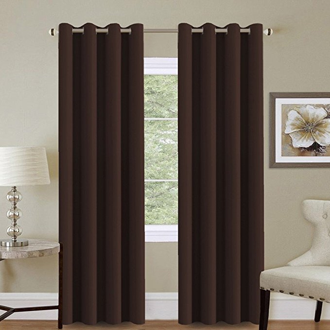 H.Versailtex Christmas Deals Full Shade Blackout Drapes Thermal Insulated Grommet Curtains Long Size-52 x 96 - Inch Chocolate Brown(Set of 1 Panel)