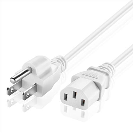 TNP Universal Power Cord (6 Feet) - NEMA 5-15P to IEC320C13 Power Cable Wire Connector Socket Plug Jack - White