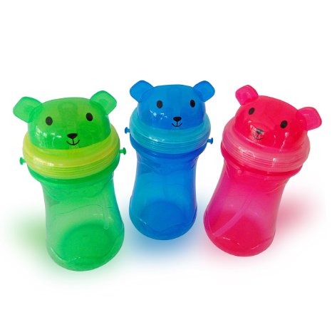 Sippy Cups Reusable Easy to Clean Baby Bottle Set of 3 with Lids - Best Feeding Bottle for Travel or Baby Shower Perfect for Formula or Milk - Unique design for girls and boys BPA Free