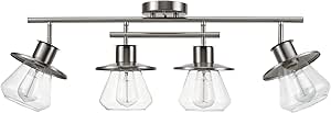 Globe Electric 57504 4-Light Track Lighting, Brushed Nickel, Center Bar Detail, Clear Glass Shades