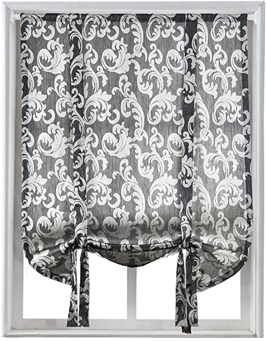 NAPEARL Jacquard Tie Up Balloon Curtain for Small Winow (42" Wx63 L, Gray)