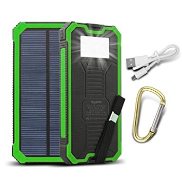 15000mAh Dual USB Portable Solar Charger Backup Power Bank Outdoor Solar Panel Charger with LED Emergency Light for iPhone Samsung HTC and Other Smartphone (Green)