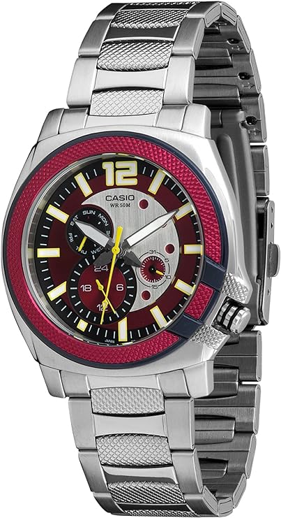 Casio Men's MTP1316D-4AV Silver Stainless-Steel Quartz Watch with Red Dial