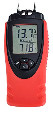 Moisture Meter by ennoLogic - Digital LCD Pin Type 7 Material Settings - Use for Wood Cement Mortar Brick Drywall Carpet - Backlight Hold Max Min Air Temperature and Holster - eH710T
