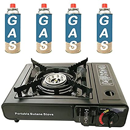 Portable Single Gas Stove Cooker with 4 x Gas Bottles Camping Cooking BBQ New