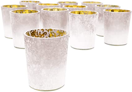 Koyal Wholesale 2.6" Tall Mauve Frosted Ombre Mercury Glass Votive Candle Holders, Set of 12, Bulk Tealight Holders, Tablescapes, Wedding, Home Decor, Office, Restaurant, Table Setting Decorations