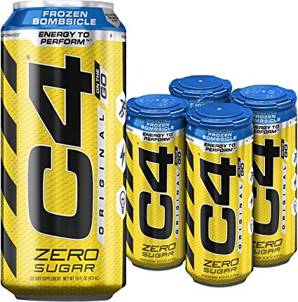 Cellucor C4 Original Carbonated Zero Sugar Energy Drink, Pre Workout Drink   Beta Alanine, Sparkling Frozen Bombsicle, 16 Fl. Oz (Pack of 4)