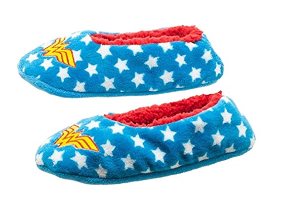 Wonder Woman Logo and Stars Womens Soft Cozy Slipper Socks