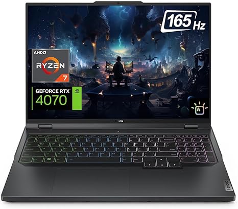 Lenovo Legion Pro 5 Gen 8 Gaming Laptop, 16” WQXGA 165Hz Screen, AMD Ryzen 7 7745HX Processor, NVIDIA GeForce RTX 4070, 64GB DDR5 RAM, 2TB SSD, RGB Backlit KB, Wi-Fi 6, Windows 11 Home, Onyx Grey