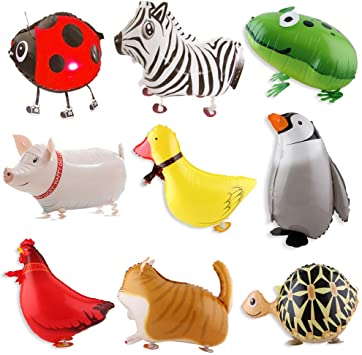 Walking Animal Balloons BESTZY 9pcs Farm Animals Foil Balloon latex Balloon Air Walkers Inflated Balloons for Kids Gift Birthday Party Decoration