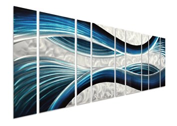 Blue Desire Large Metal Wall Art - Oversized Abstract Modern Sculpture 86" x 32" - Contemporary Decorative Set of Nine Panels