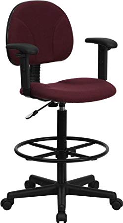 Flash Furniture Burgundy Fabric Drafting Chair with Adjustable Arms (Cylinders: 22.5''-27''H or 26''-30.5''H)