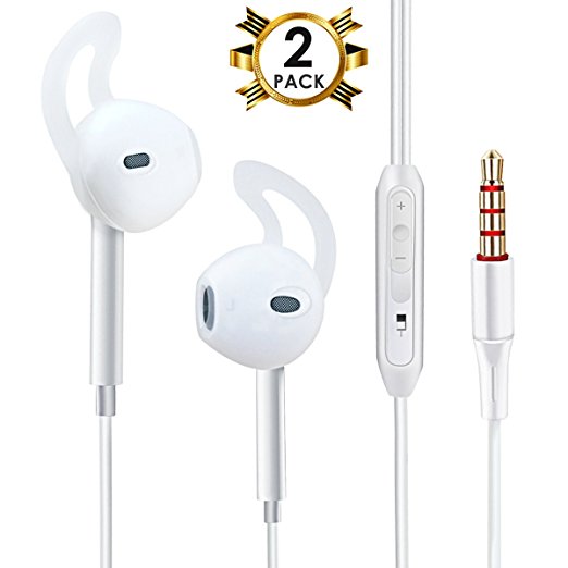 originAIM 2 Pack IPhone Headphones with Mic and Remote Control for IOS, Android smartphone (WHITE)