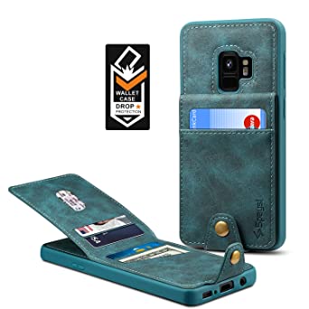 Spaysi Samsung Galaxy S9 Wallet Case for Galaxy S9 Credit Card Case Galaxy S9 Leather Wallet Case for S9 Magnetic Closure Kickstand Gift Box (Blue)