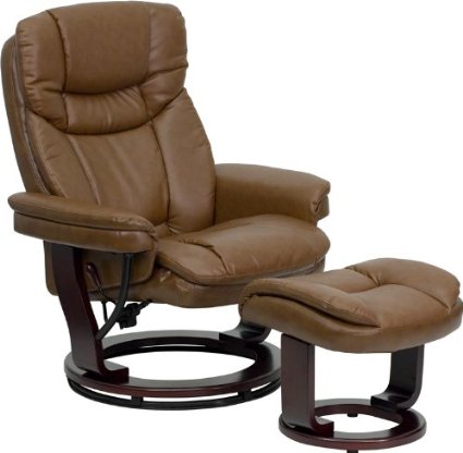 Flash Furniture BT-7821-PALIMINO-GG Contemporary Palimino Leather ReclinerOttoman with Swiveling Mahogany Wood Base