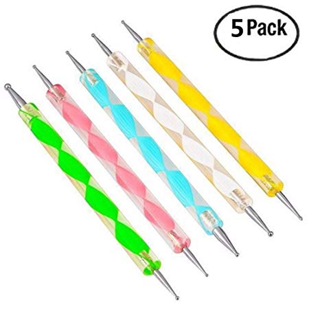 JSDOIN 5 pc 2 Way Dotting Pen Tool Nail Art Tip Dot Paint Manicure kit