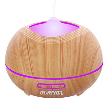 OUREIDA 400mL Aroma Essential Oil Diffuser Ultrasonic Cool Mist Humidifier Air Purifier with 7-Color LED Lights, 4-Timer, Waterless Auto Shut-OFF, Adjustable Mist for Bedroom, Home, Office, Yoga, Spa.
