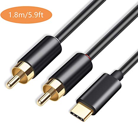 USB Type C to Dual RCA Audio Cable, Mxcudu USB C Male to RCA Male Aux Auxiliary Stereo Splitter Adapter Audio Cord Compatible with Google Pixel 3/3XL, Galaxy Note 10/10 Plus and More (1.8m/5.9ft)