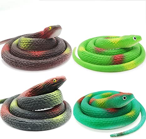 Lechay Rubber Snakes to Keep Birds Away,4 Pieces 29 Inch Realistic Rubber Snakes , Pranks, Halloween Decoration , Fake Snake for Garden Props to Scare Birds, Squirrels, Mice