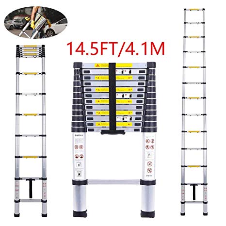 13.5 FT EN131 Lightweight Telescoping Ladder-Max Load 330 lbs,Jason 4.1 Meter Aluminum Telescopic Extension Ladders for Home,Outdoor and Business etc. [Step A    ](13.5TF/4.1M)