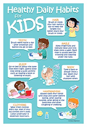 Kids 7 Healthy Daily Habits Poster - Hygiene Posters for Kids - Kids Health Posters for School - Health Posters for School Nurse Office - 12 x 18 in - Laminated (1 Pack, Laminated)