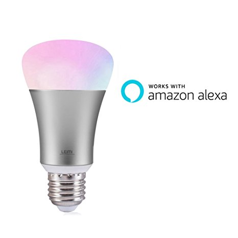 LEIMI Smart LED Light Bulb, Wi-Fi, Dimmable Multicolored Color Changing Party Lights Bulb, Smartphone Controlled Sunrise Wake Up Lights,60W Equivalent, Works with Amazon Echo & Alexa (Silver,1 Pack)