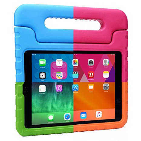 iPad Air kids case, COOPER DYNAMO Rugged Heavy Duty Children's Boys Girls Toy Tough Bumper Rubber Drop Proof Protective Carry Case Cover   Handle, Stand & Screen Protector for Apple iPad Air Blue