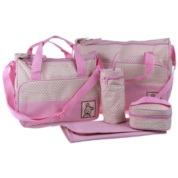 SAWE - 5 in 1 Mummy Mother Multifunction Baby Diaper Nappy Bag Mommy Tote Bag Travel Bag Handbag, with Changing Pad (Pink)