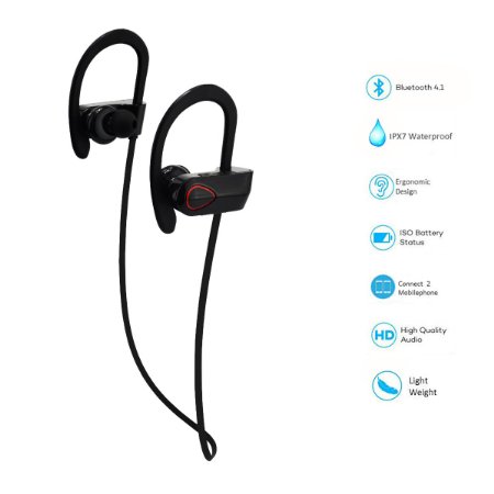 JTD reg Professional Wireless Bluetooth Headphones IPX7 Waterproof Sweat Proof Noise Cancelling Light-weight Headphones Bluetooth Earbuds Headset Earphones for Sports designed to Stay in Ears