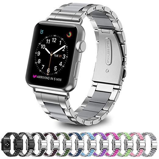 GreenInsync Apple Watch Band, Special Edition Stainless Steel Wristbands Metal Buckle Clasp Watch Strap Replacement Bracelet Silicone Cover Small/Large Apple Watch Series 3/2/1 42mm 38mm